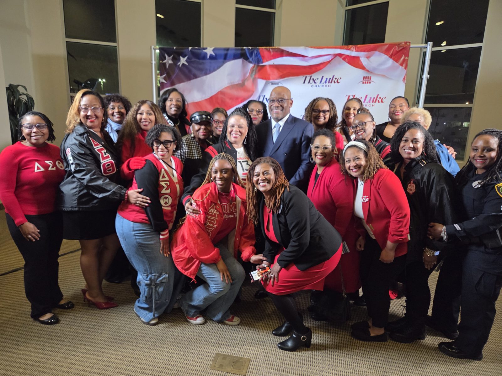 Sorors in crimson at the 18th Congressional District runoff debate