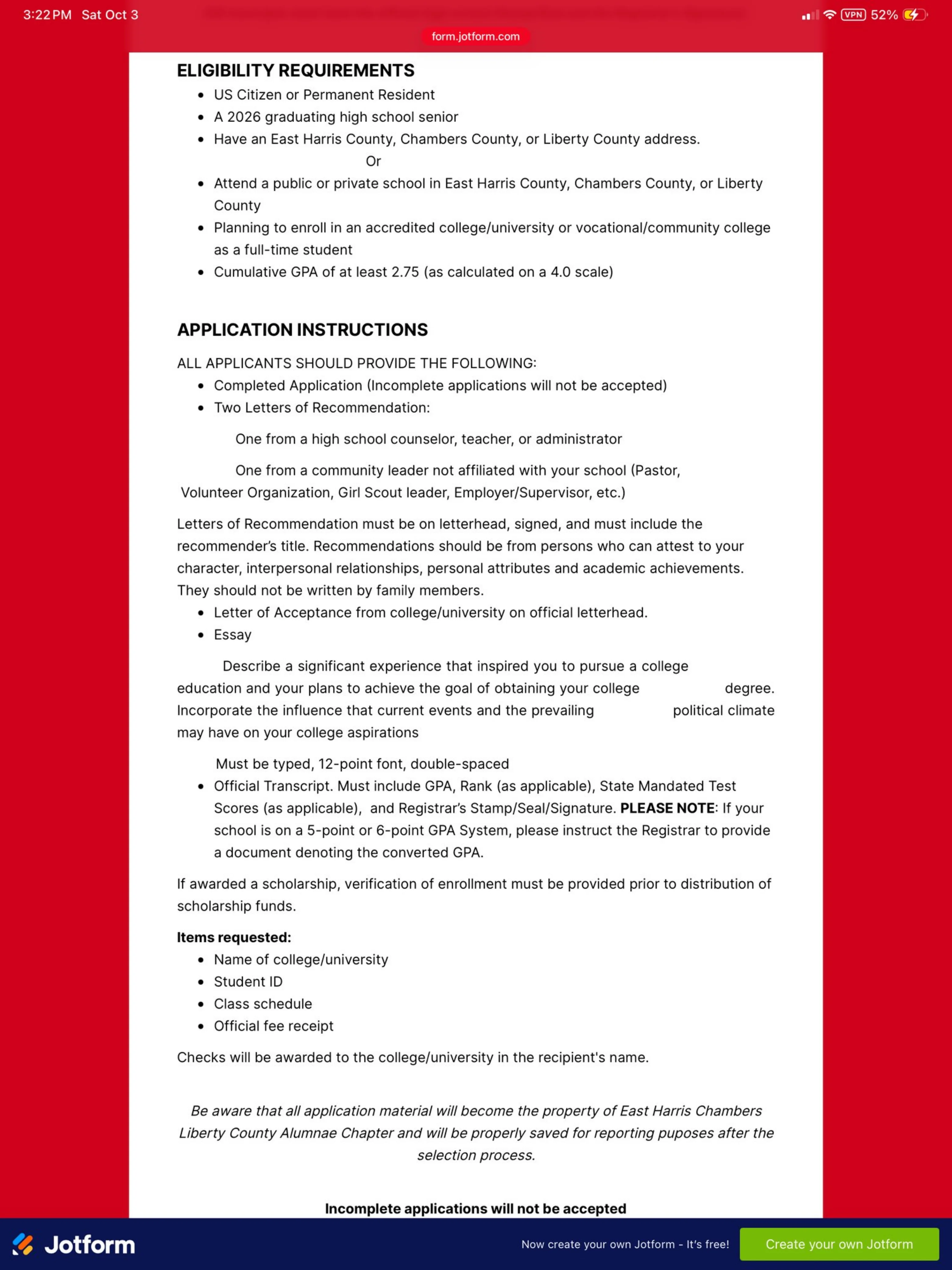 Application page 3 of 6